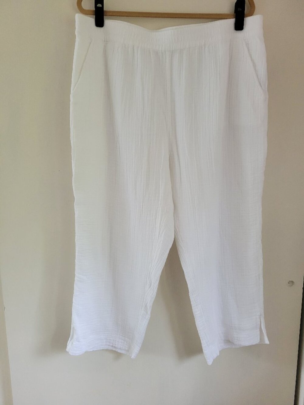 Soft Surroundings White Cotton Gauze Boho Coastal Flowy Wide Leg Crop Pants 1X - Picture 2 of 10